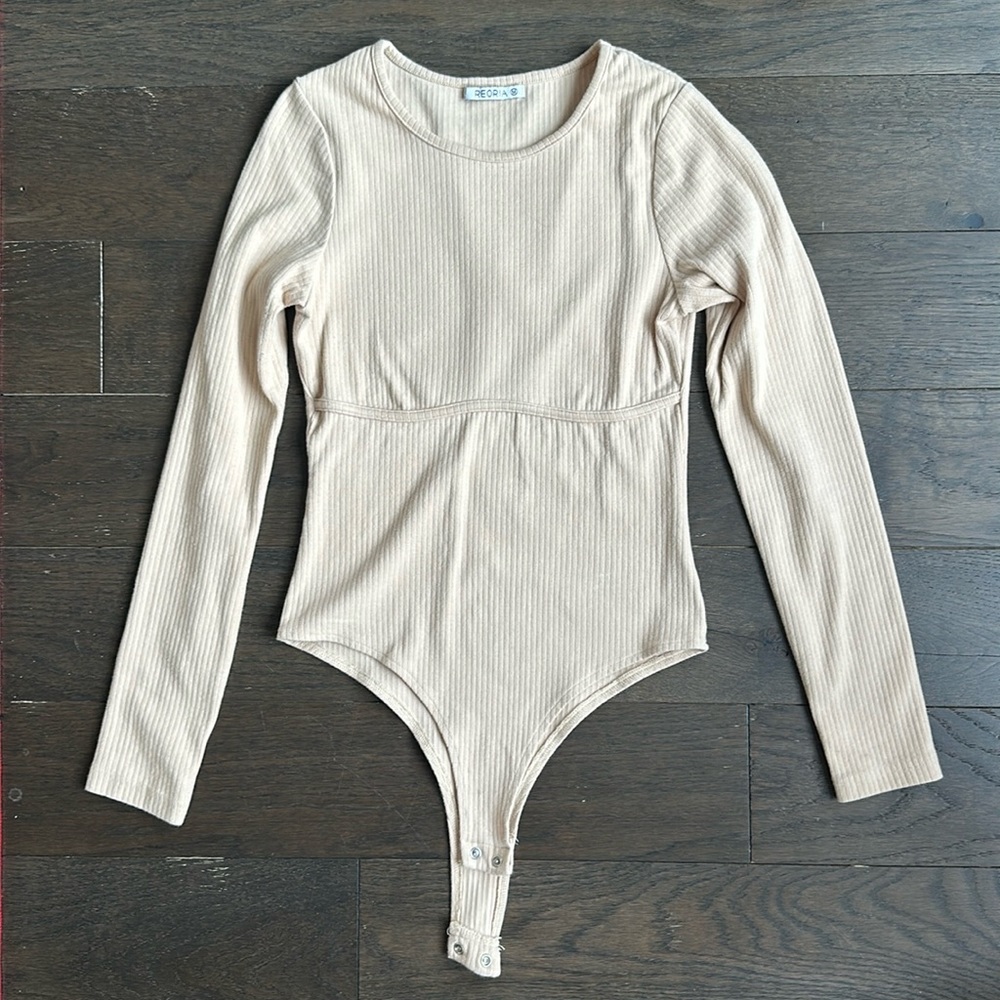 Crew Neck Long Sleeve Underbust Detailing T Shirts Knit Ribbed Bodysuits